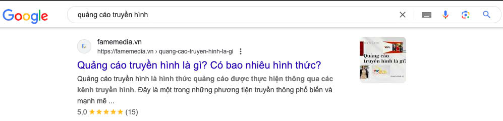 Ví dụ minh họa khi tối ưu từ khóa quảng cáo truyền hình cho website famemedia.vn